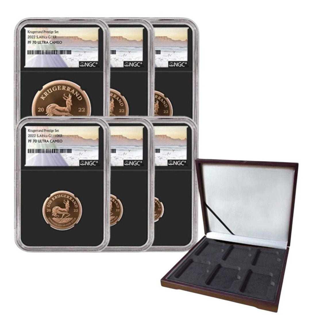 2022 Gold Krugerrand Prestige Set six coins PF70 graded in wooden display box limited 600 sets