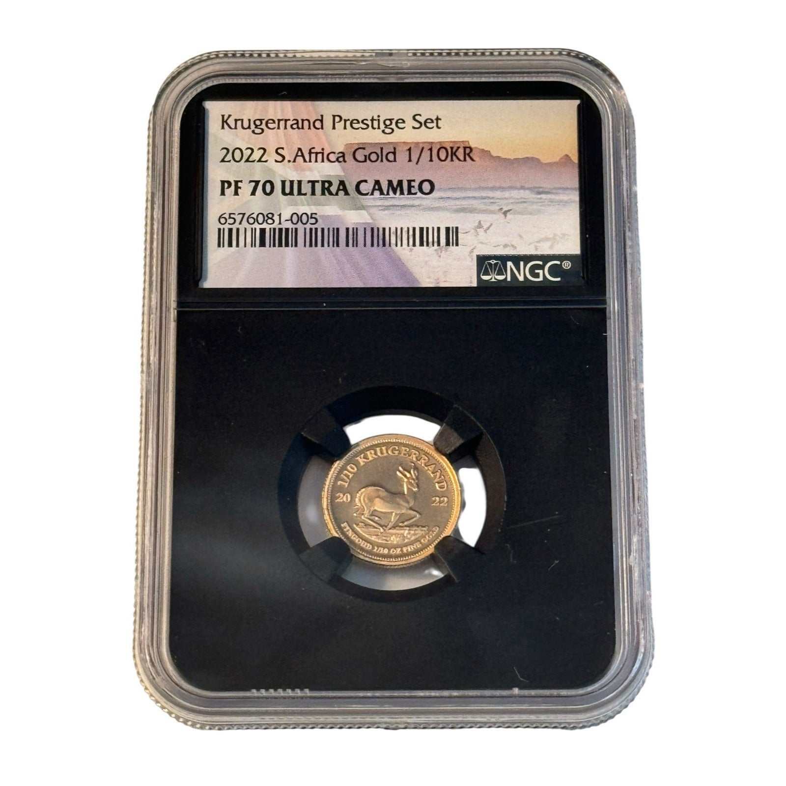 2022 Gold Krugerrand 1/10 oz PF70 Ultra Cameo graded coin in protective NGC case