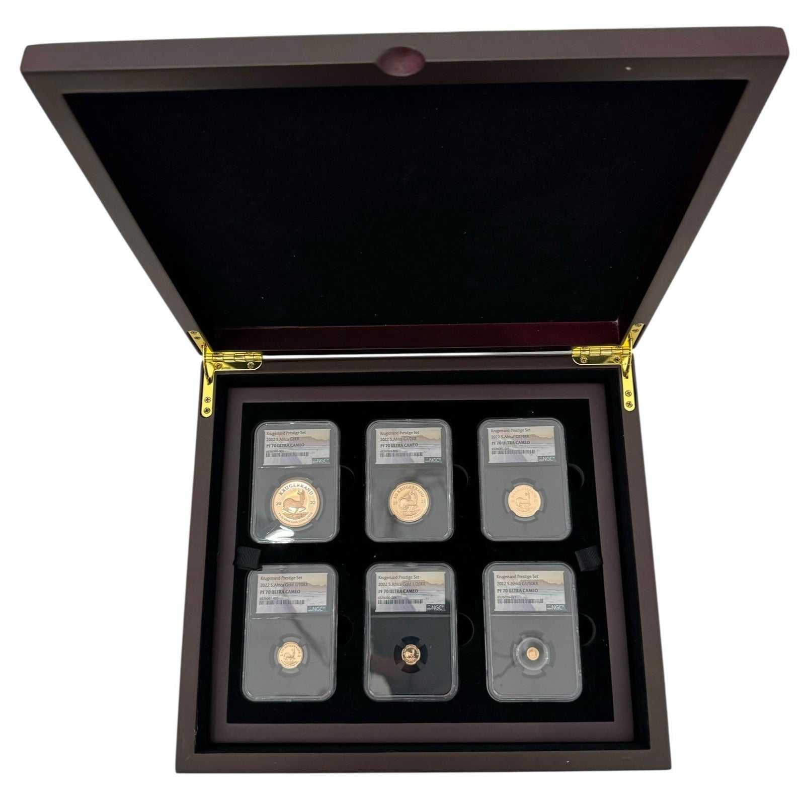 2022 Gold Krugerrand Prestige Set of six graded PF70 coins in wooden display box