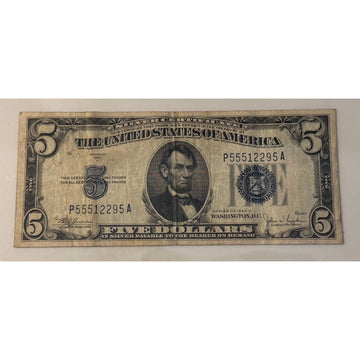 **!1934**! C $5 Silver Certificate Blue Seal Lincoln Note Vintage US Currency**!