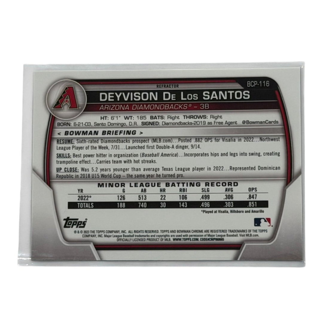 Deyvison De Los Santos 1st Bowman Deyvison De Los Santos 1st Bowman Chrome Refractor BCP-116 MLB Arizona Diamondb