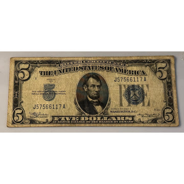 **1953*! A $5 Silver Certificate Blue Seal Priest Anderson Circulated US Note**!