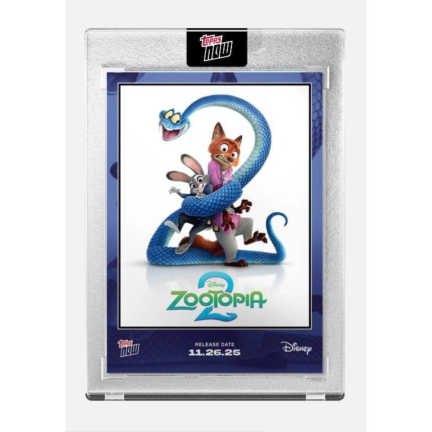 Zootopia 2 Topps Now limited edition collectible card featuring Judy Hopps, Nick Wilde, and snake character artwork