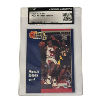 1991 92 Fleer Michael Jordan #220 League Leaders basketball card CGC Certified Authentic in tamper-proof sleeve