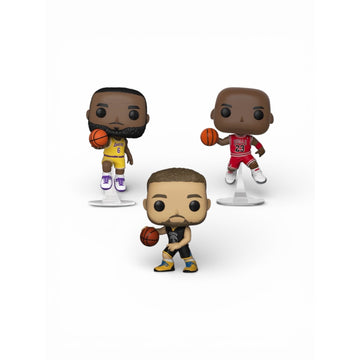 Iconic Set of NBA All Stars Funko Pop bundle featuring Michael Jordan #54, Stephen Curry #43, and LeBron James #152