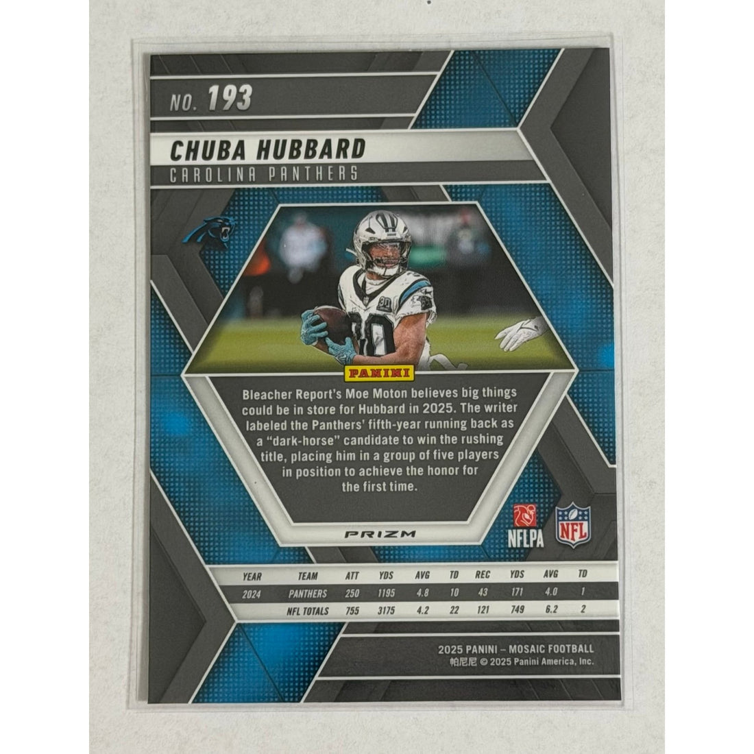 Chuba Hubbard Panini Chuba Hubbard 2025 Panini Mosaic Prizm 193 NFL Carolina Panthers Football RB