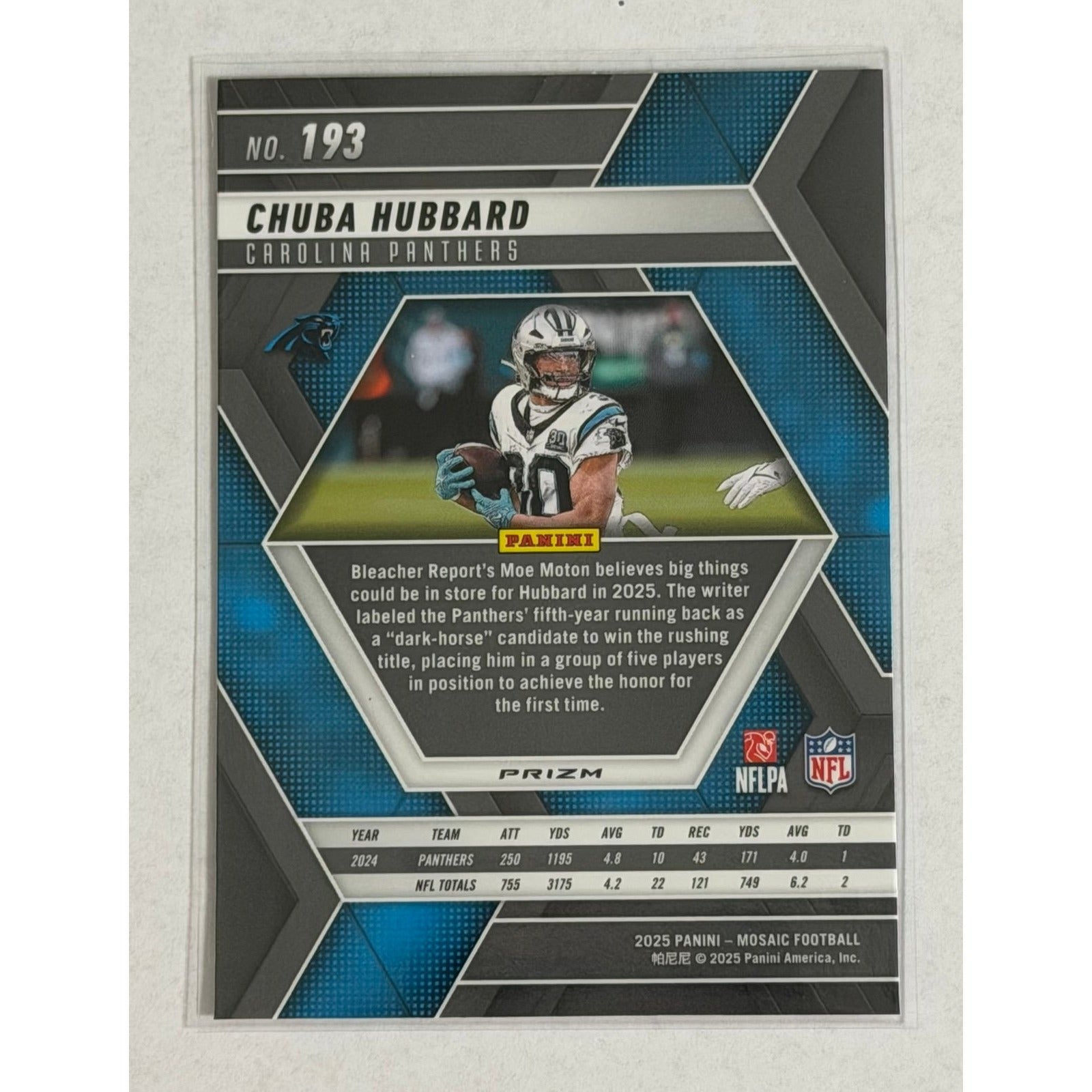 Chuba Hubbard Panini Chuba Hubbard 2025 Panini Mosaic Prizm 193 NFL Carolina Panthers Football RB