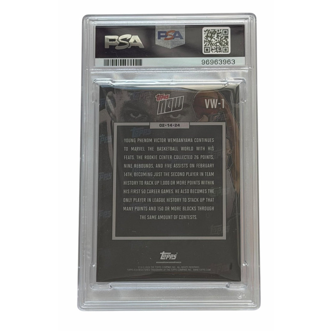 Limited Run Victor Wembanyama RC 2024 Topps NOW VW-8 REFRACTOR PSA 9 NBA Spurs