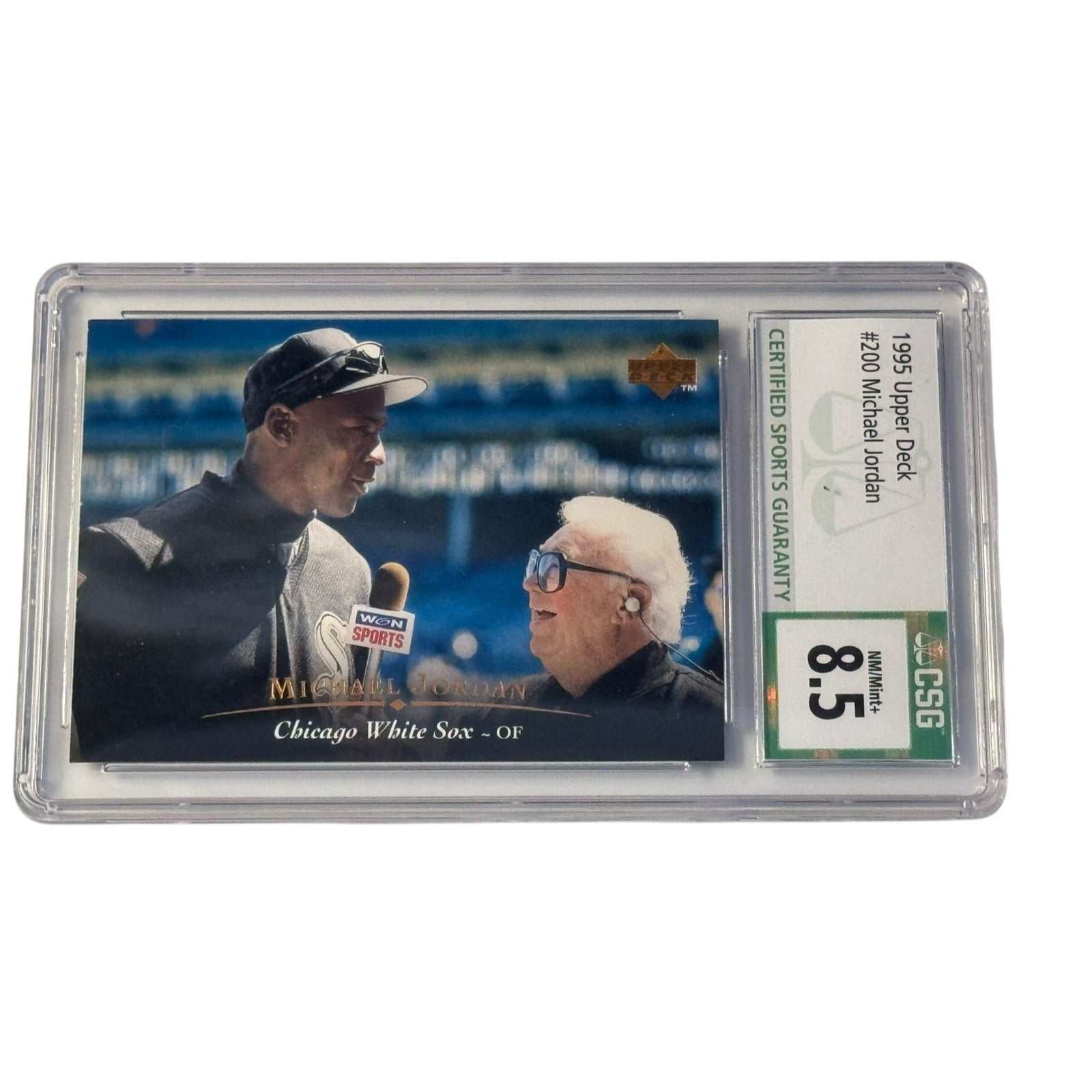 1995 Upper Deck Michael Jordan Chicago White Sox baseball card graded CSG 8.5 in protective slab