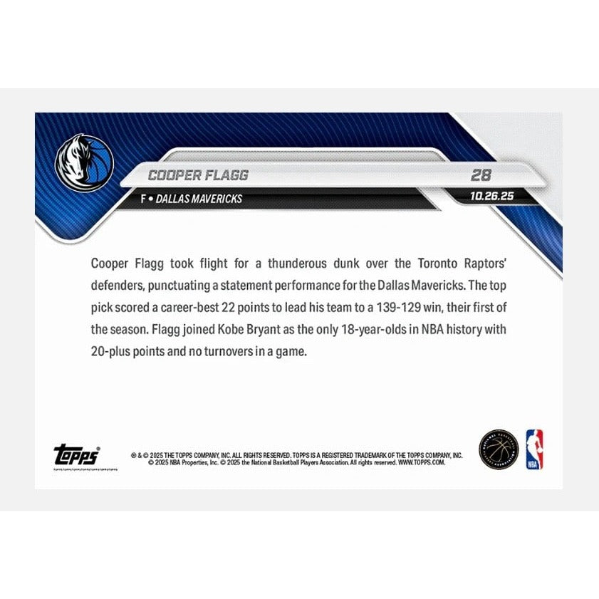 Cooper Flagg RC 2025 Topps NOW #28 ONLY 11,225 Printed NBA Dallas Mavericks