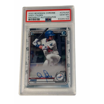 Andy Pages RC Auto PSA 10 2020 Bowman Chrome 1st MLB LA Dodgers Card #CPAAP