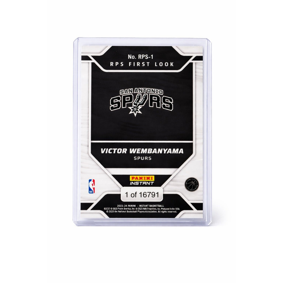 Low Print Run Victor Wembanyama rookie card from the 2023 Panini Instant RPS First Look