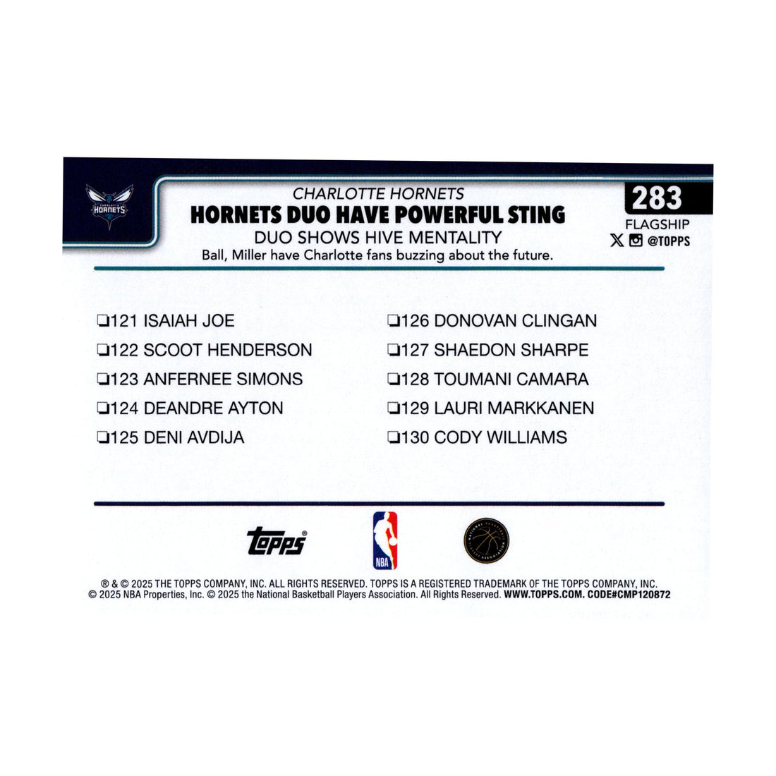 Charlotte Hornets Hive Mentality 2025-26 Topps Basketball #283 NBA Card - front