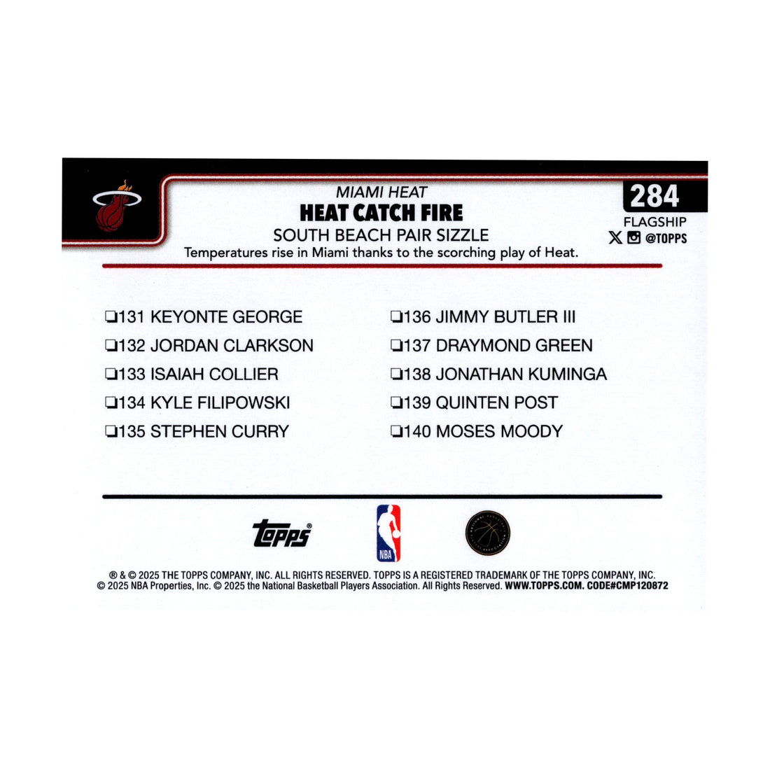 Miami Heat Catch Fire 2025-26 Topps Basketball #284 NBA Basketball Card - front