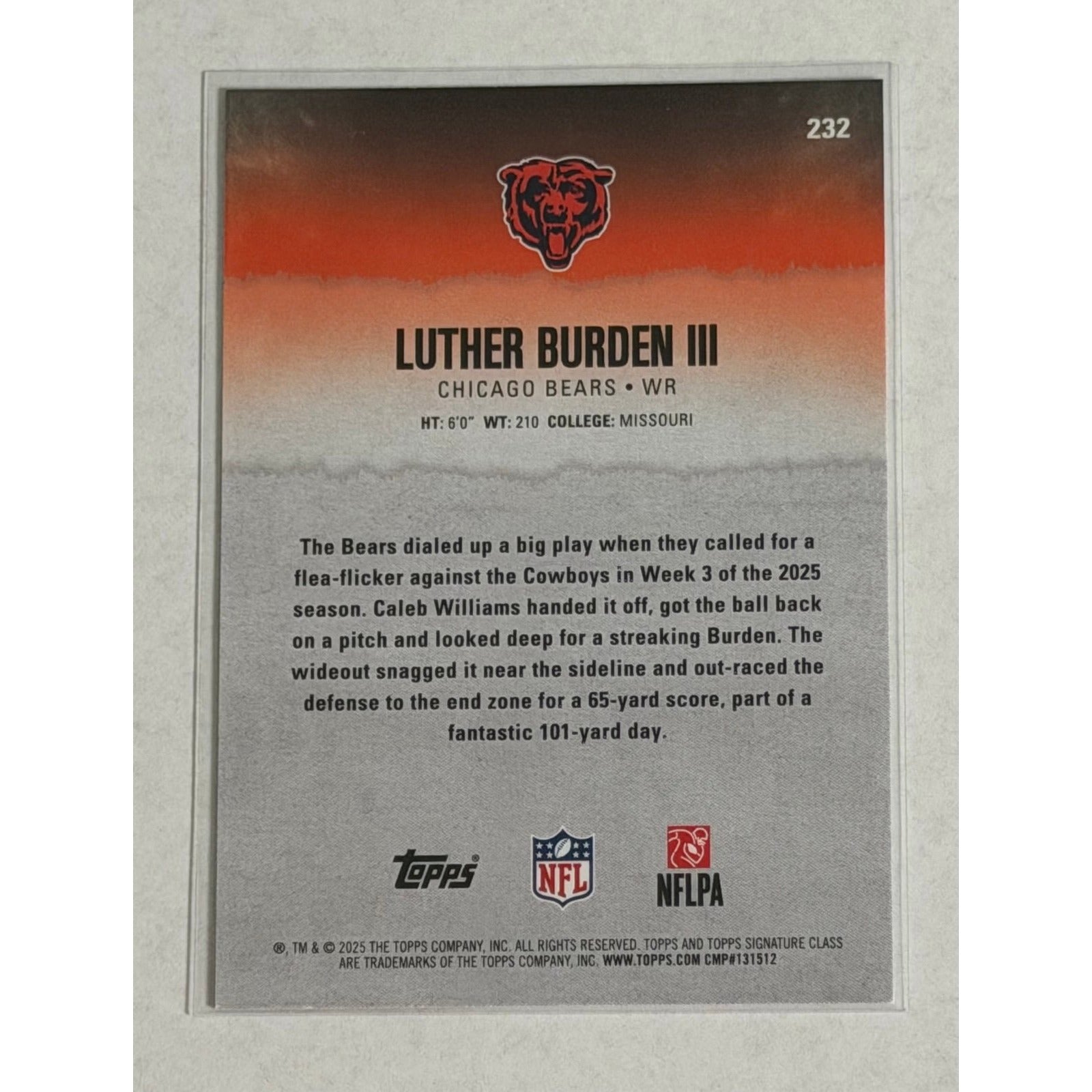 Luther Burden III RC 2025 Topps Luther Burden III RC 2025 Topps Signature Class Rookie Card 232 Chicago Bears