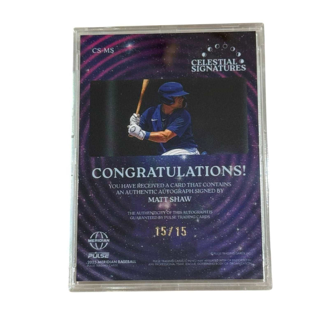 /15 Matt Shaw RC AUTO 2025 Meridian Celestial Signatures MLB Cubs Prospect
