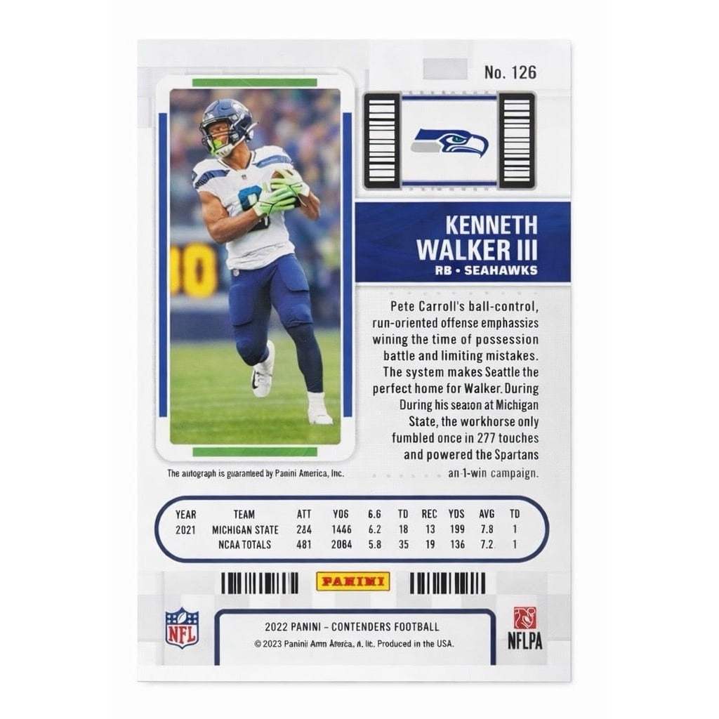 Kenneth Walker III RC Auto 2022 Panini Contenders Seahawks Super Bowl Champions
