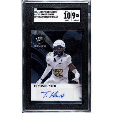 28/49 2024 Leaf Press Pass Premium -Travis Hunter RC Auto Retro  #RA-TH1 - SGC 9
