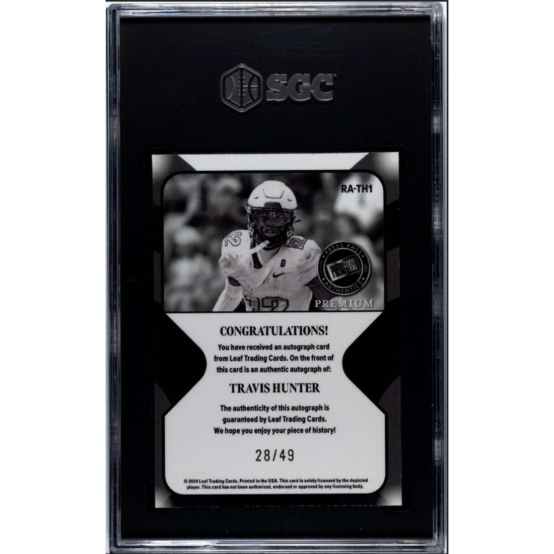 2849 2024 Leaf Press Pass Premium Travis Hunter RC Auto Retro football card graded SGC 9