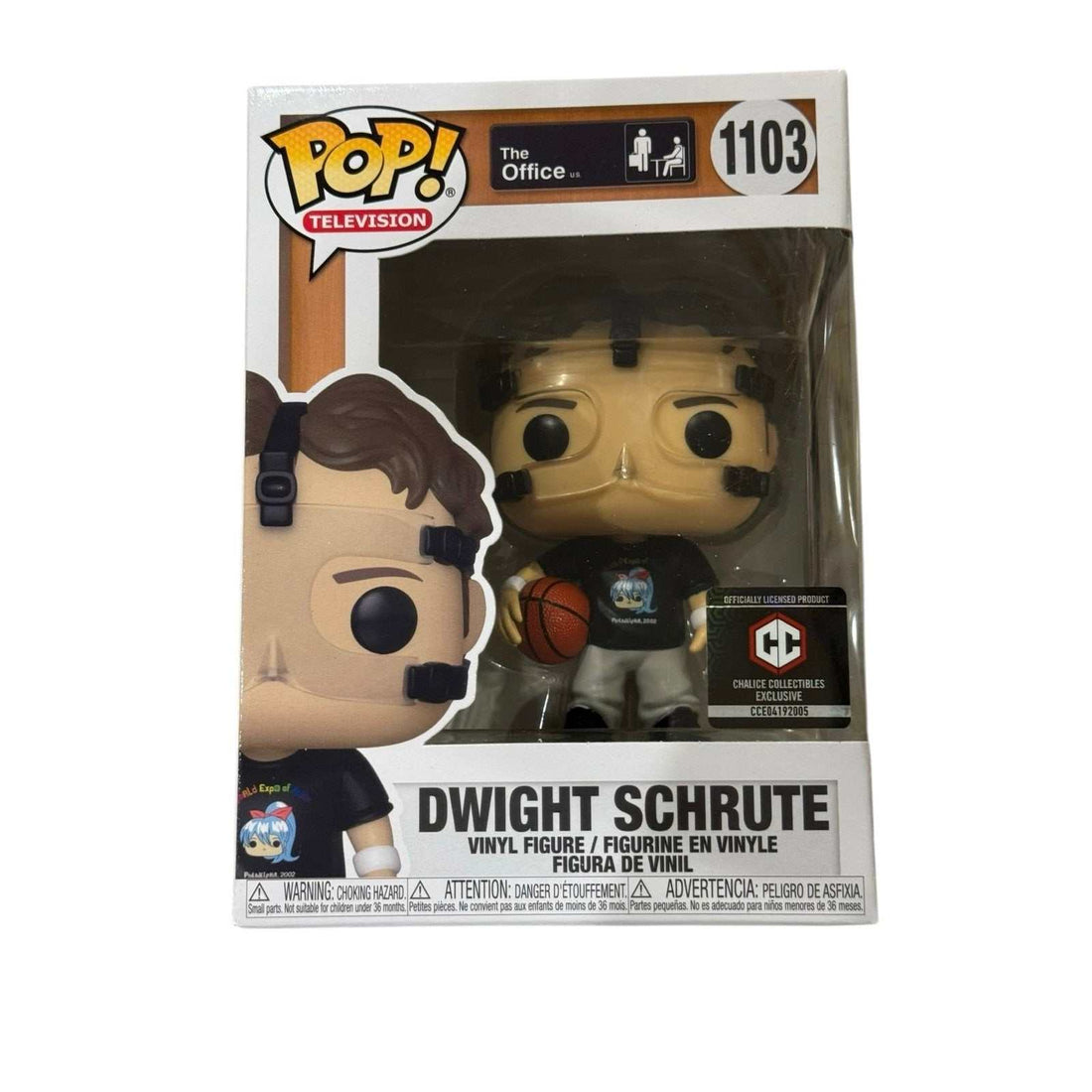 Funko Pop Dwight Schrute #1103 collectible vinyl figure in casual outfit holding basketball in sealed box