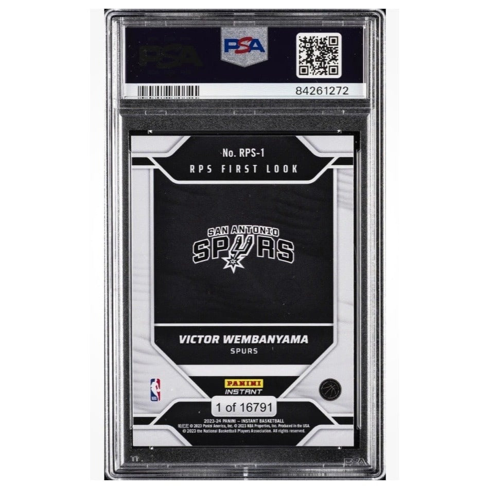 Low Print Run PSA 10  Victor Wembanyama rookie card from the 2023 Panini Instant RPS First Look