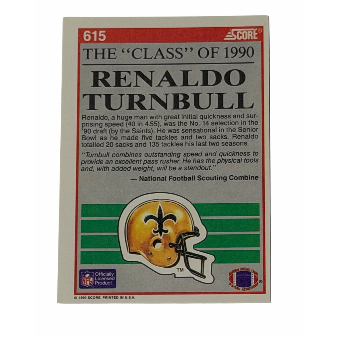 Vintage Renaldo Turnbull NFL New Orleans Saints 1990 Score Class Of 1990 #615