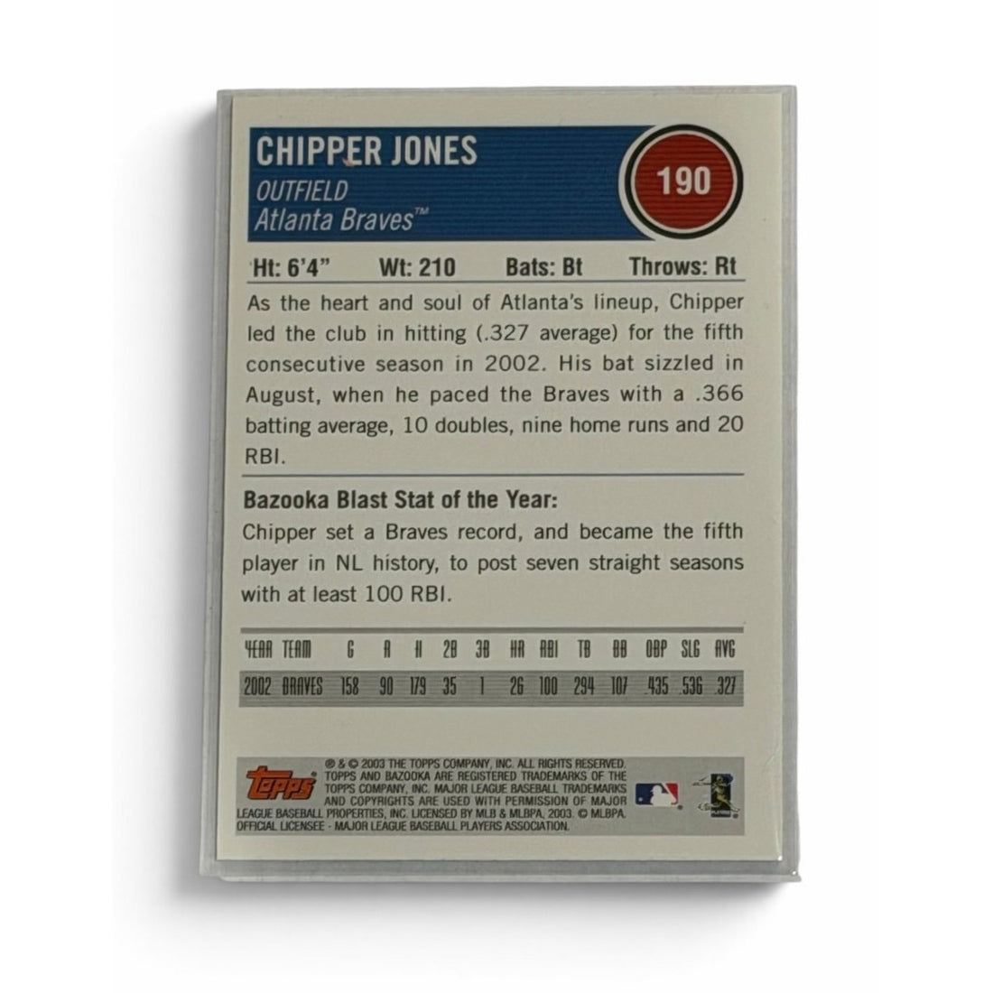 2003 Topps Bazooka Chipper Jones #190 Atlanta Braves MLB HOF Baseball Card