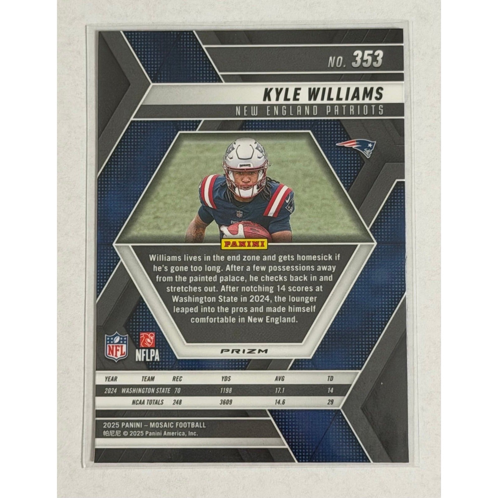 Kyle Williams Panini Kyle Williams RC 2025 Panini Mosaic Prizm 353 NFL New England Patriots Rookie
