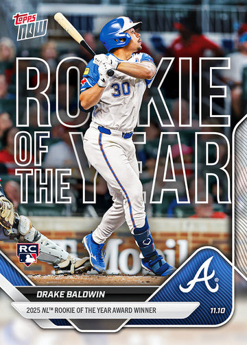 Drake Baldwin 2025 Topps NOW OS-1 NL Rookie of the Year Atlanta Braves rookie card