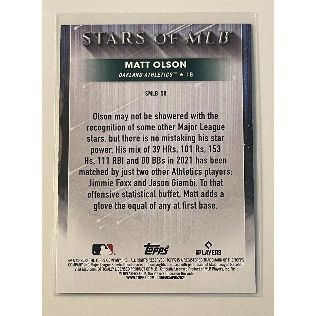 2022 Topps Series 1 Matt Olson Stars of MLB refractor baseball card Oakland Athletics Braves