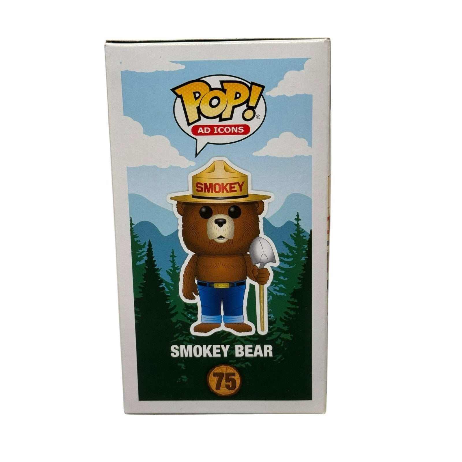 Smokey Bear Funko Pop Ad Icons 75th Anniversary collectible figure with shovel in box