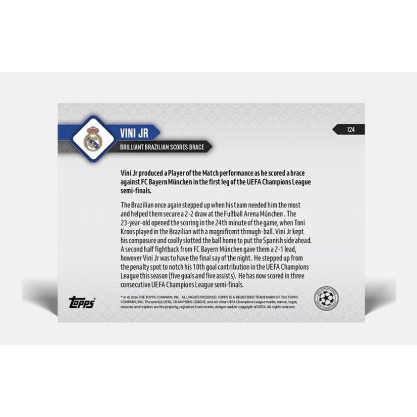 437 PRINTED NM 2023-24 Topps NOW UCL Vinícius Jr Card #124 Brace Real Madrid UEF