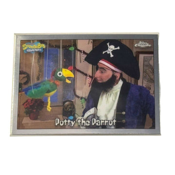 Topps Chrome SpongeBob 25th Anniversary Potty the Parrot #5 trading card with live-action Patchy the Pirate scene