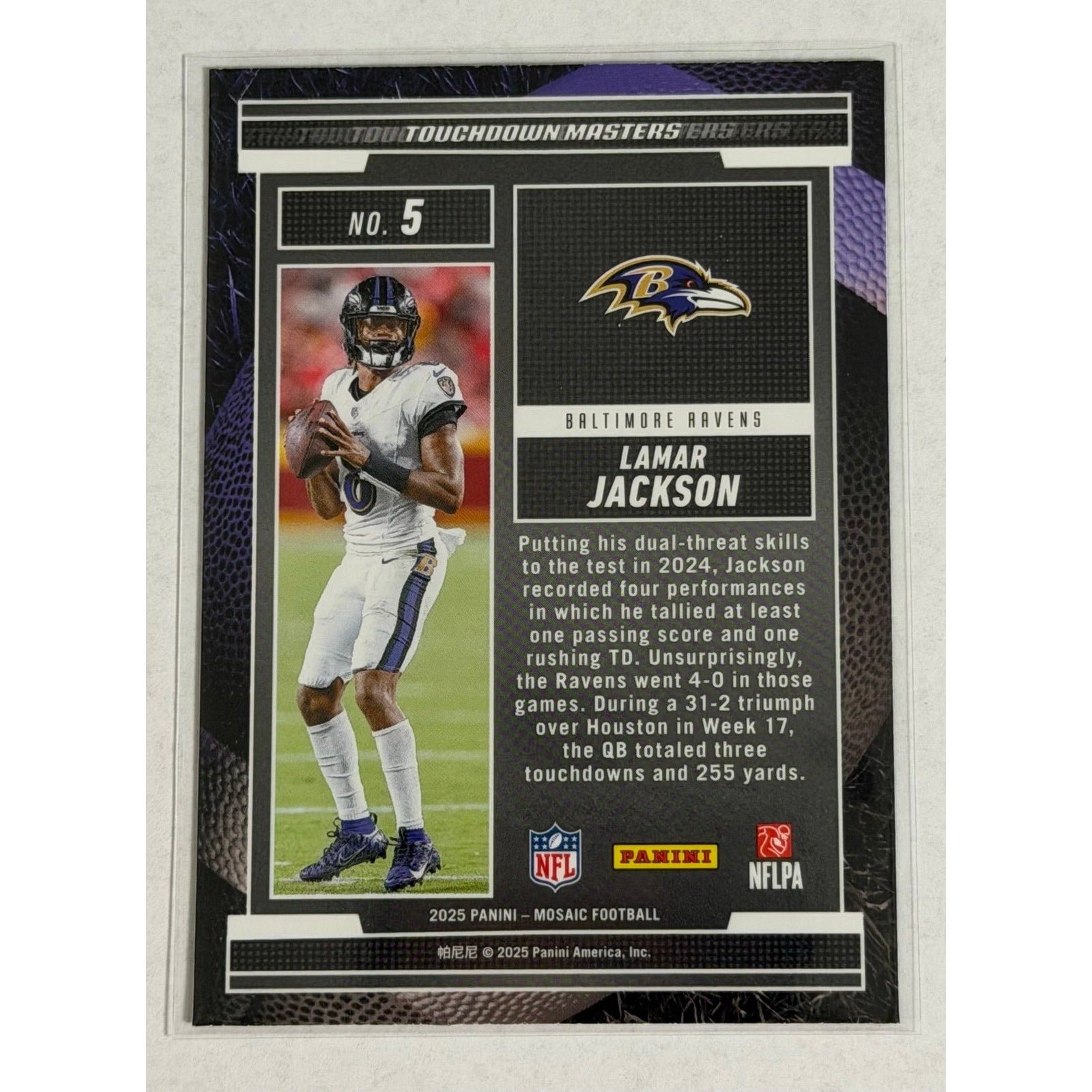 Lamar Jackson Panini Lamar Jackson 2025 Panini Mosaic Touchdown Masters 5 NFL Baltimore Ravens Inser
