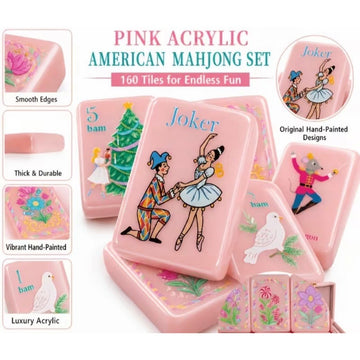 Nutcracker Pink Acrylic American Mahjong Set 160 Hand Painted Tiles