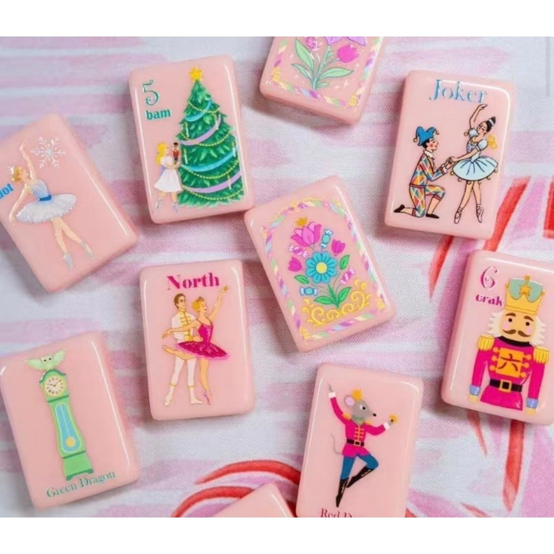 Nutcracker Pink Acrylic American Mahjong Set 160 Hand Painted Tiles