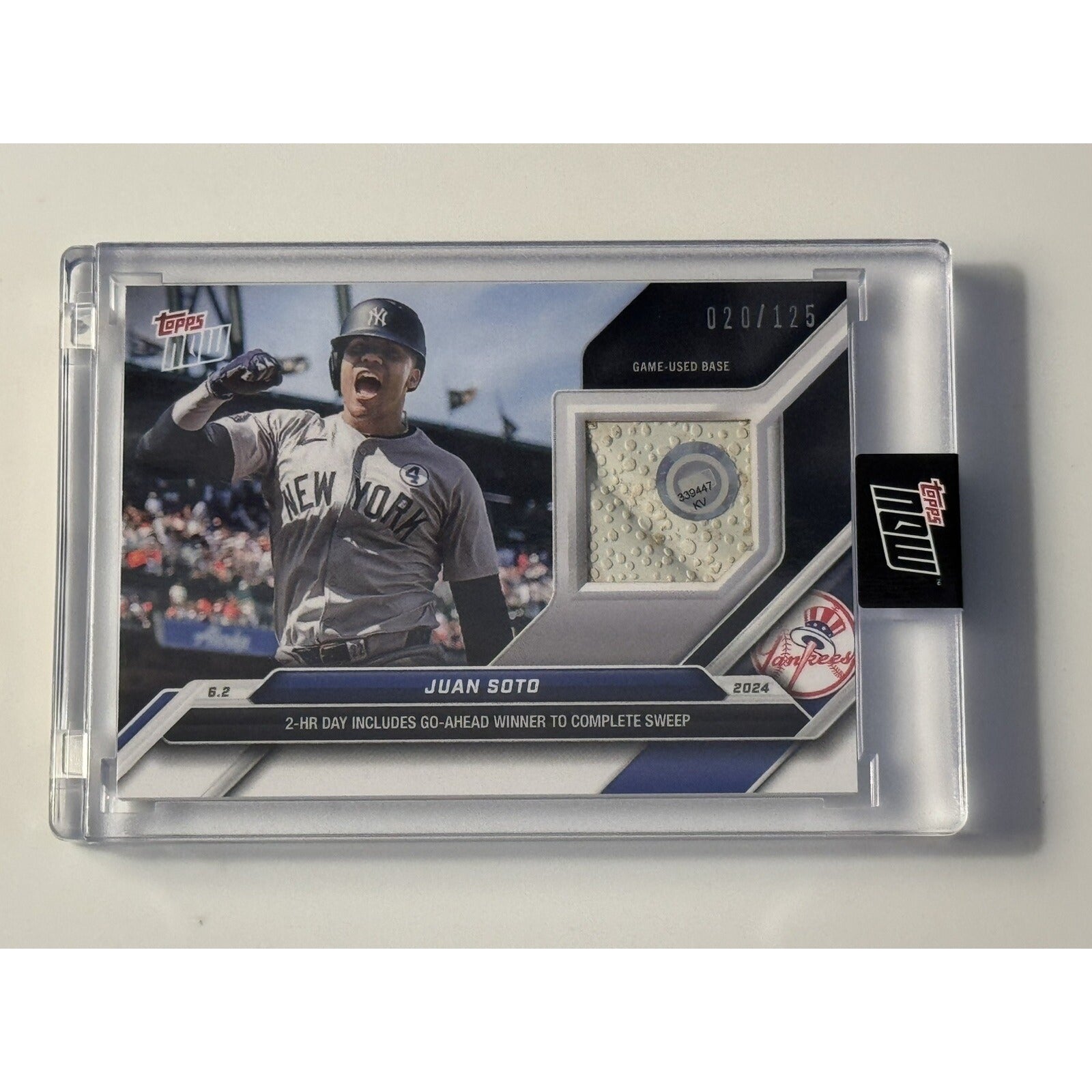 20/125 JUAN SOTO* 2024 Topps NOW 2 HR DAY Game-Used Base Relic #254A MLB Yankees
