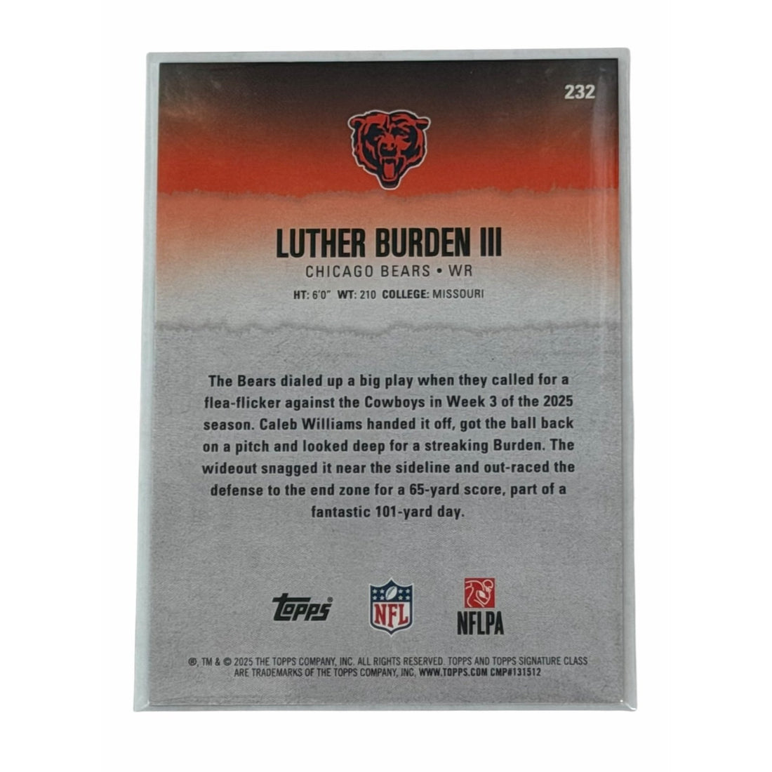 NFL Chicago Bears Luther Burden III NFL Chicago Bears Luther Burden III RC 2025 Topps Signature Class Card 232