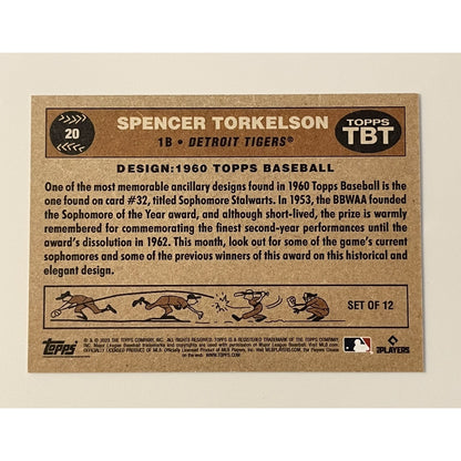 2023 TBT 7 - 1960 Topps Sophomores - Spencer Torkelson* Card #20 - MLB White Sox