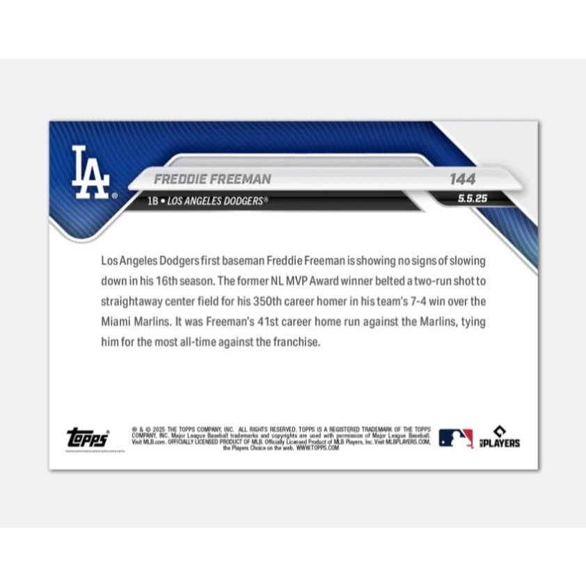 1702 Printed Freddie Freeman MLB 350th Career HR 2025 Topps NOW #144 LA Dodgers