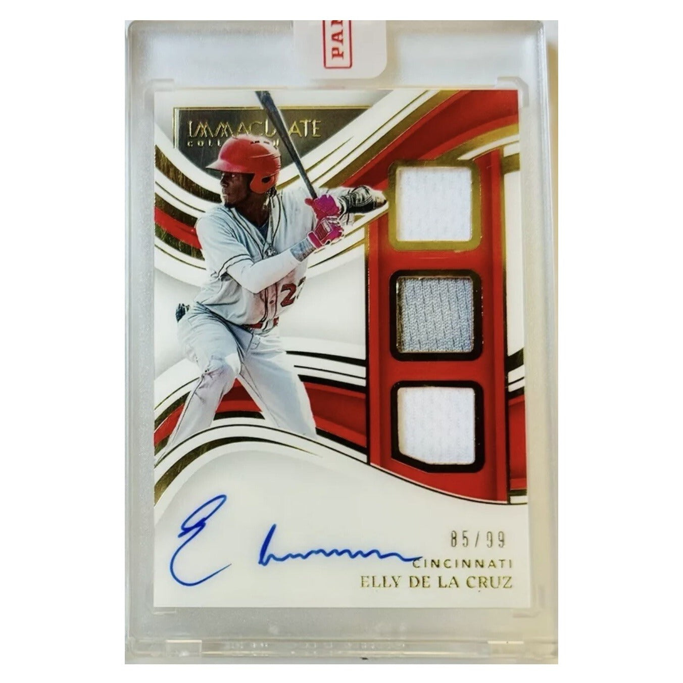 /99 2023 Panini Immaculate ELLY DE LA CRUZ RC On Card Auto TRIPLE PATCH MLB Reds