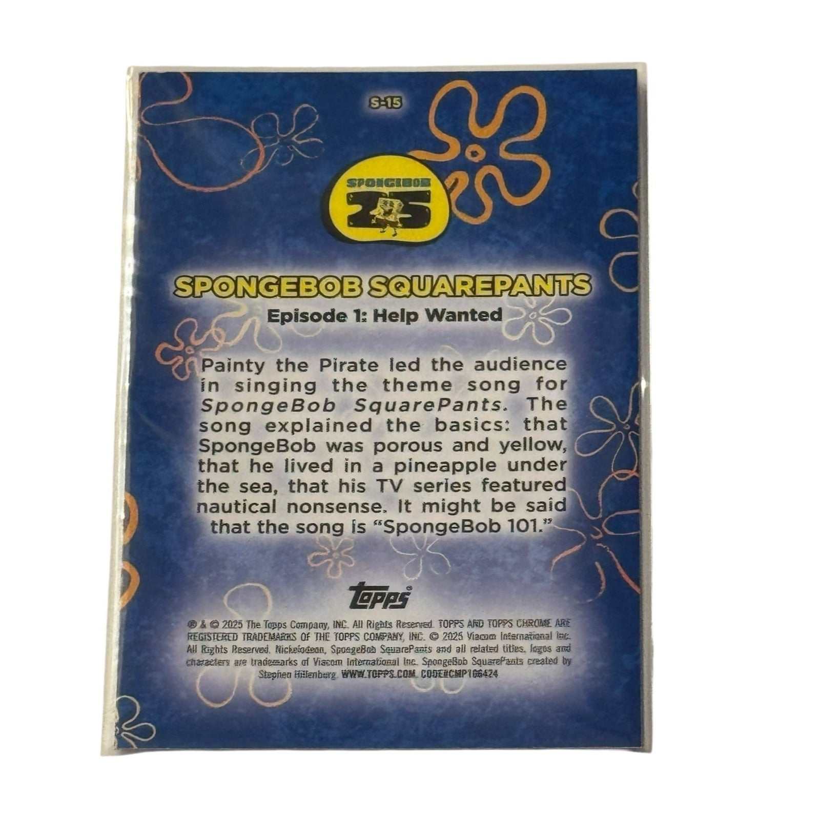Topps Chrome SpongeBob 25th Anniversary Painty the Pirate S-15 trading card back view