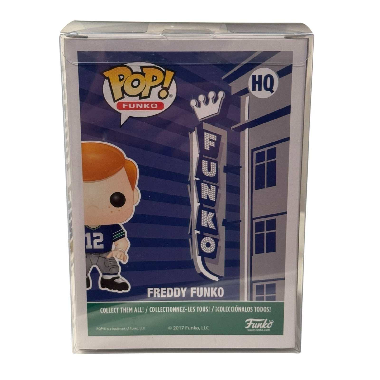 Freddy Funko HQ Exclusive Football 12 vinyl figure in protective box with HQ backdrop and Funko branding