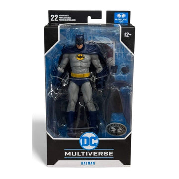 McFarlane DC Multiverse 7-inch Batman Platinum Edition action figure in packaging with 22 points of articulation and classic suit design