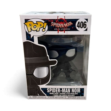 Funko Pop Spider-Man Noir #406 collectible figure in box from Marvel Into the Spider-Verse