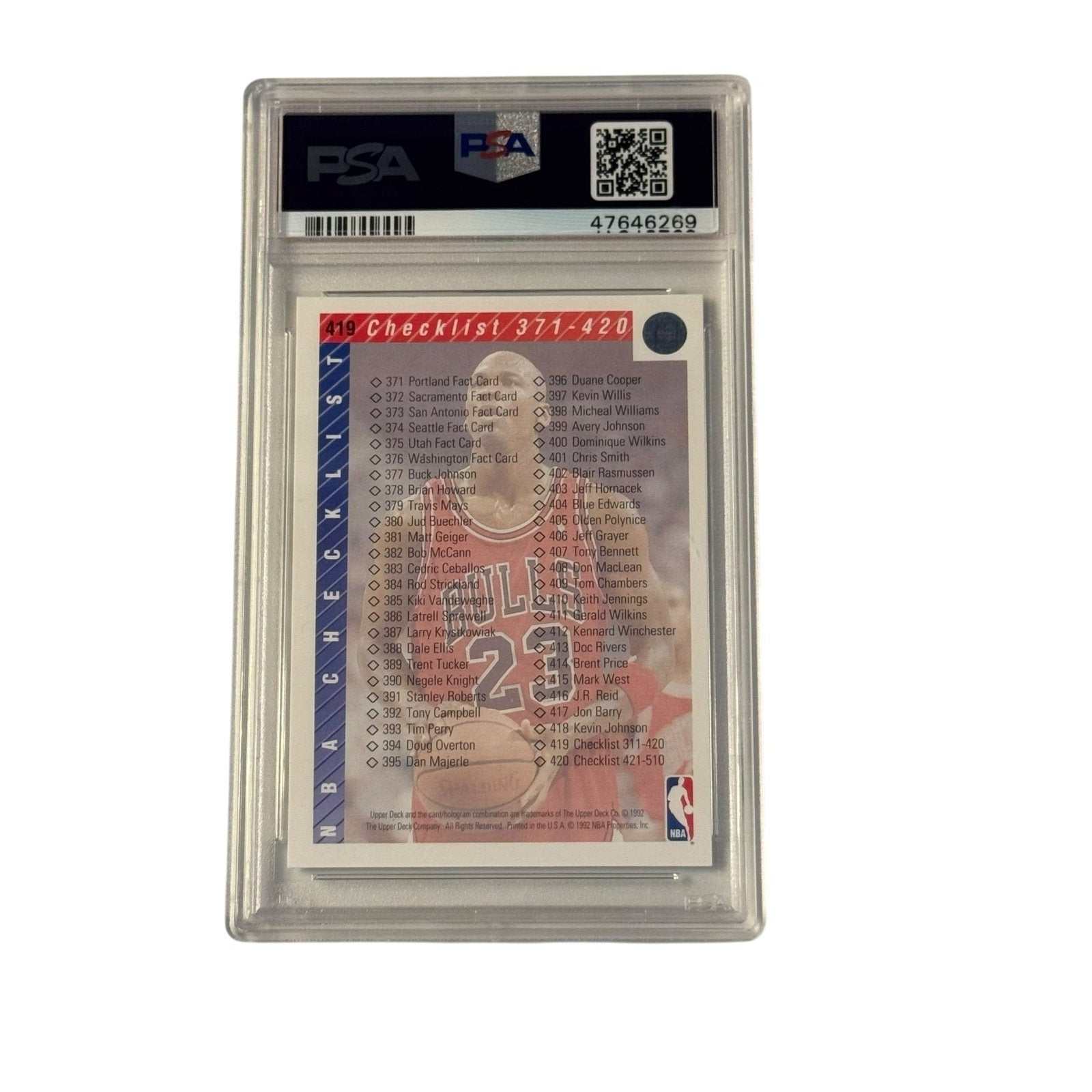 1992 Upper Deck Michael Jordan PSA 8 checklist card 419 Chicago Bulls NBA collectible