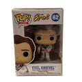 Evel Knievel Funko Pop vinyl figure in red, white, and blue jumpsuit, displayed in collector box.