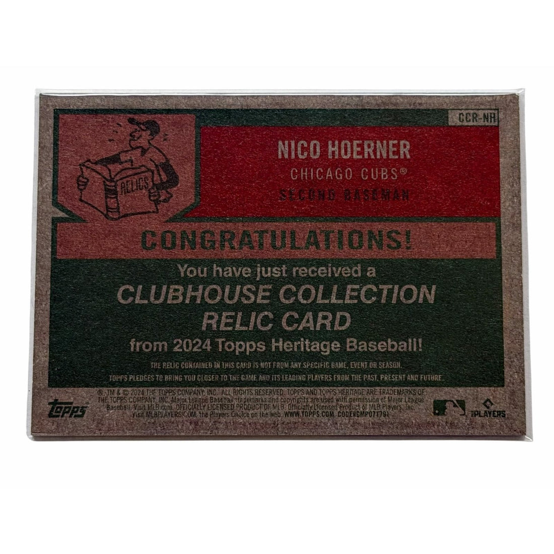 Nico Hoerner Topps Nico Hoerner 2024 Topps Heritage Clubhouse Collection Relic MLB Cubs