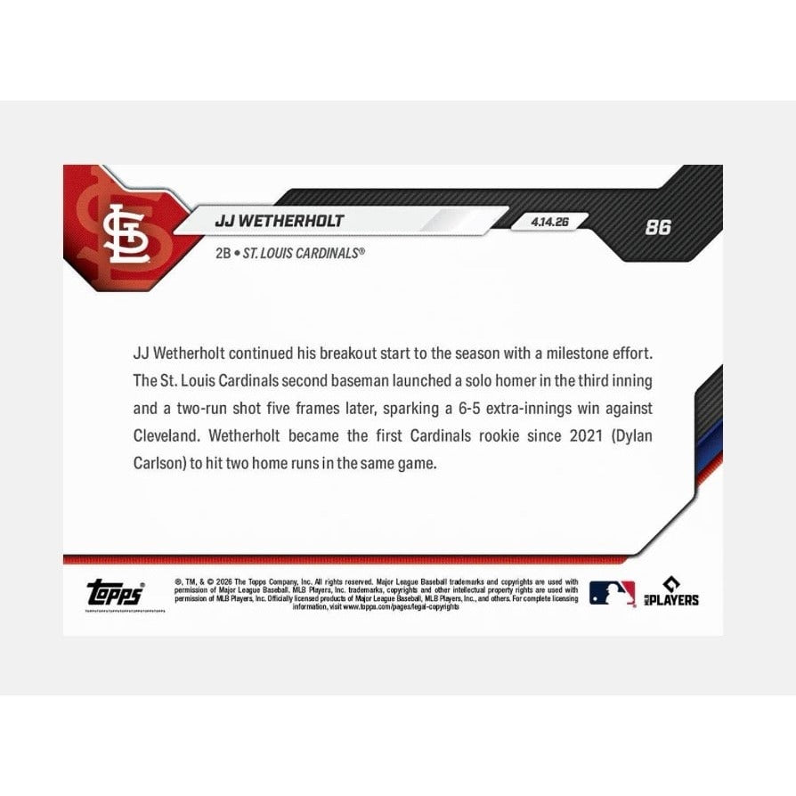 ONLY 2926 Printed JJ Wetherholt RC 2026 MLB Cardinals Topps NOW® Card 86