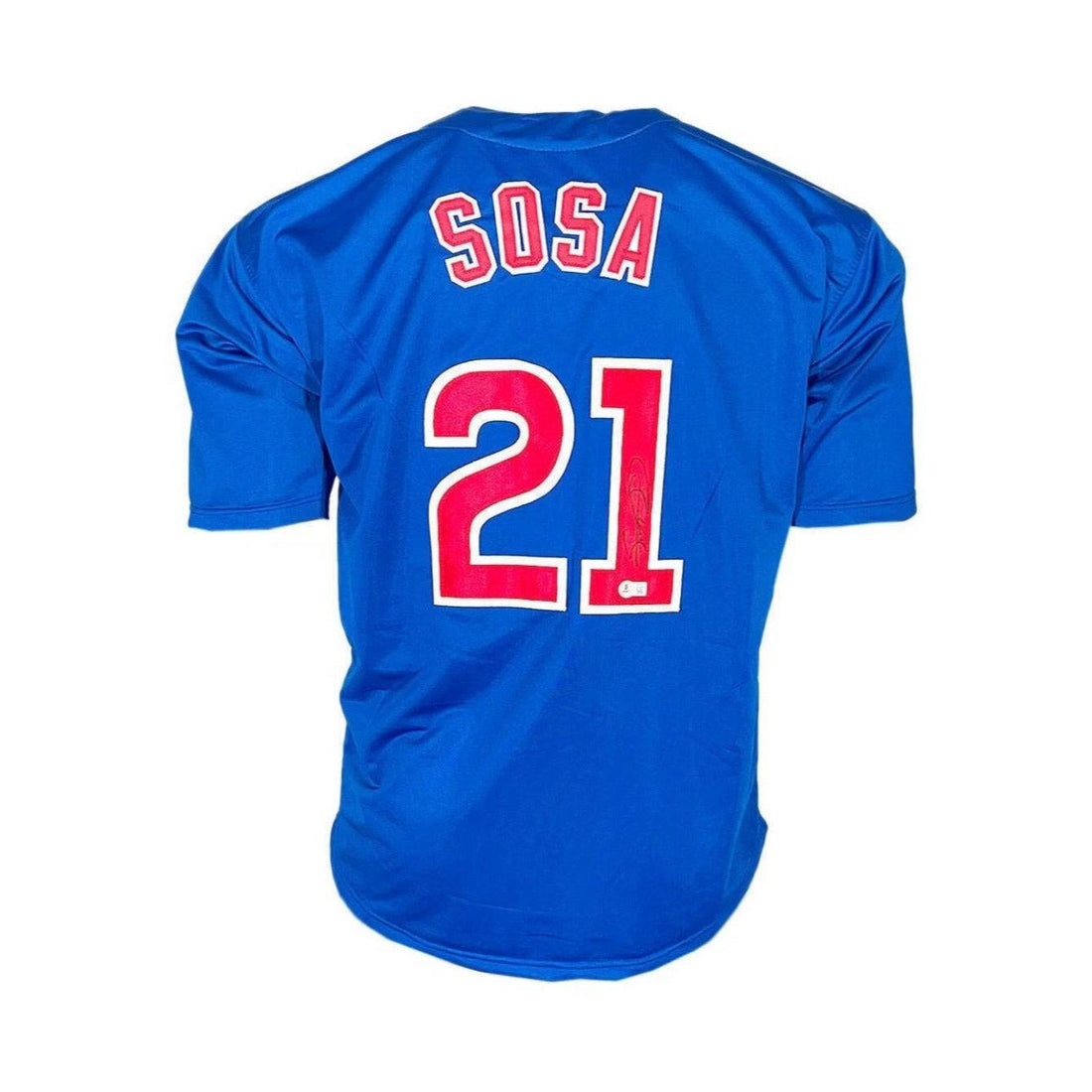 Sammy Sosa signed Chicago Cubs royal blue jersey number 21 with Beckett certification